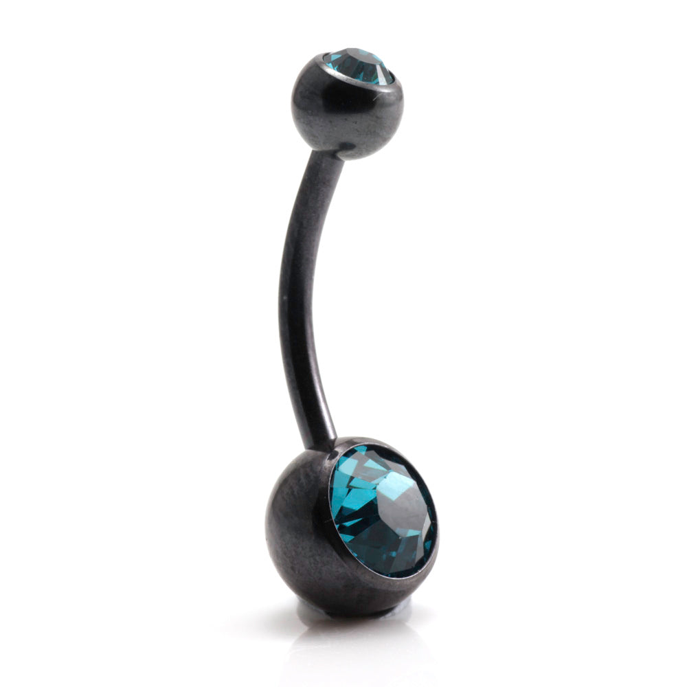 PVD Black Ti Double Jewelled Navel Bar