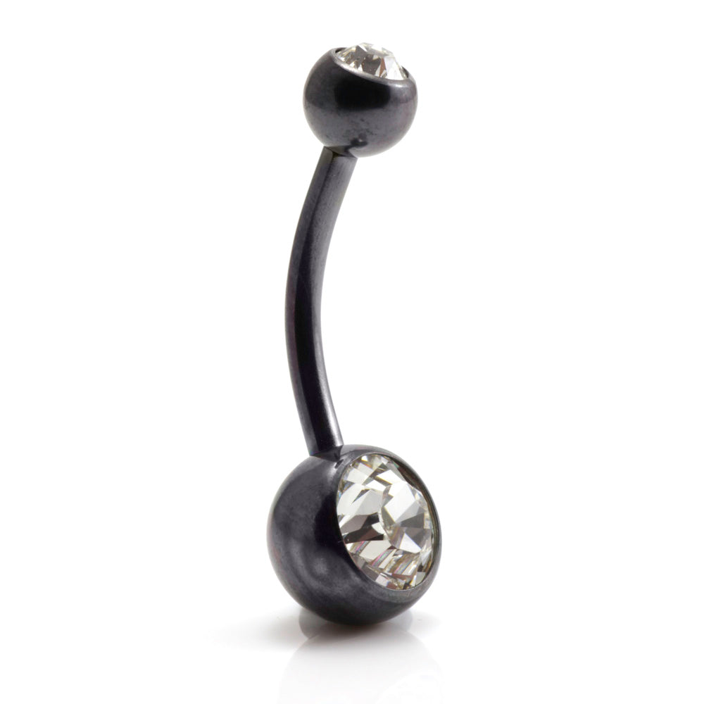 PVD Black Ti Double Jewelled Navel Bar