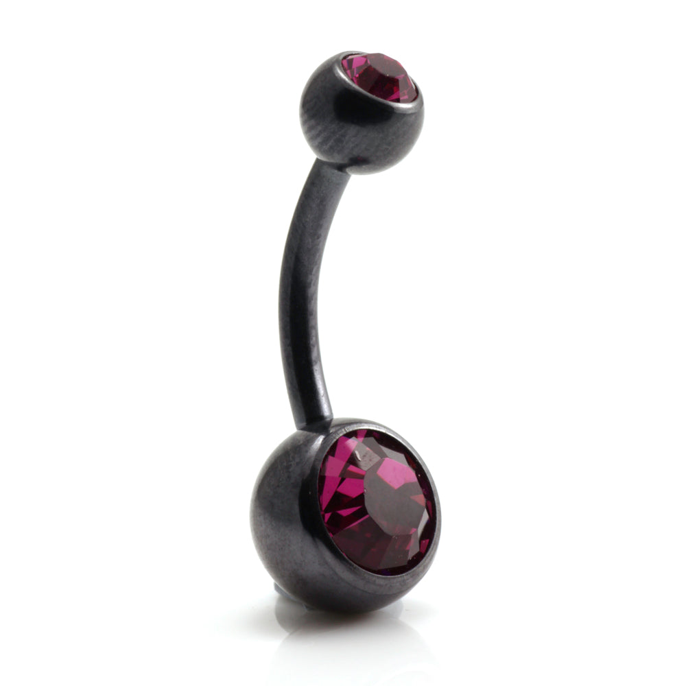 PVD Black Ti Double Jewelled Navel Bar