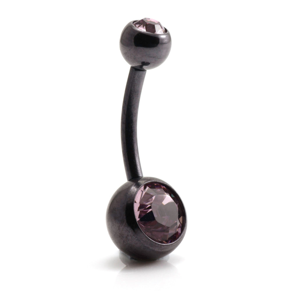 PVD Black Ti Double Jewelled Navel Bar