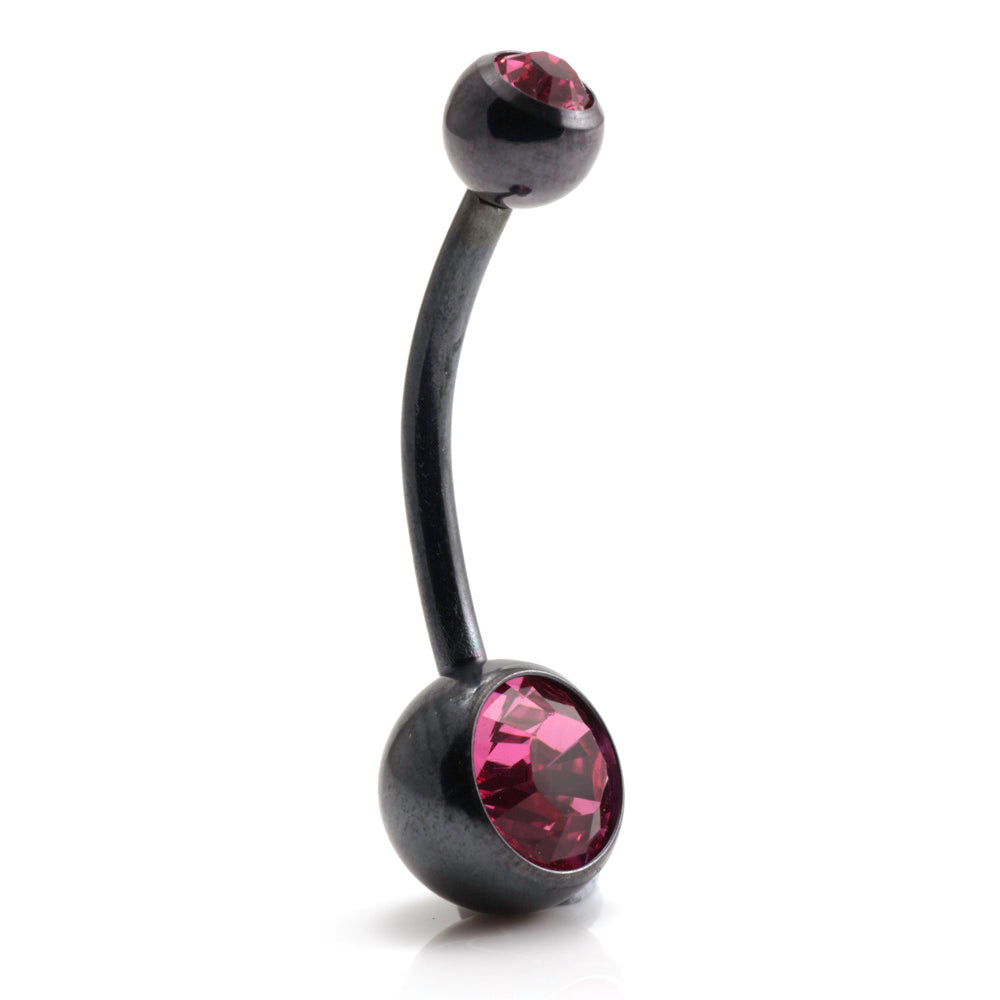 PVD Black Ti Double Jewelled Navel Bar