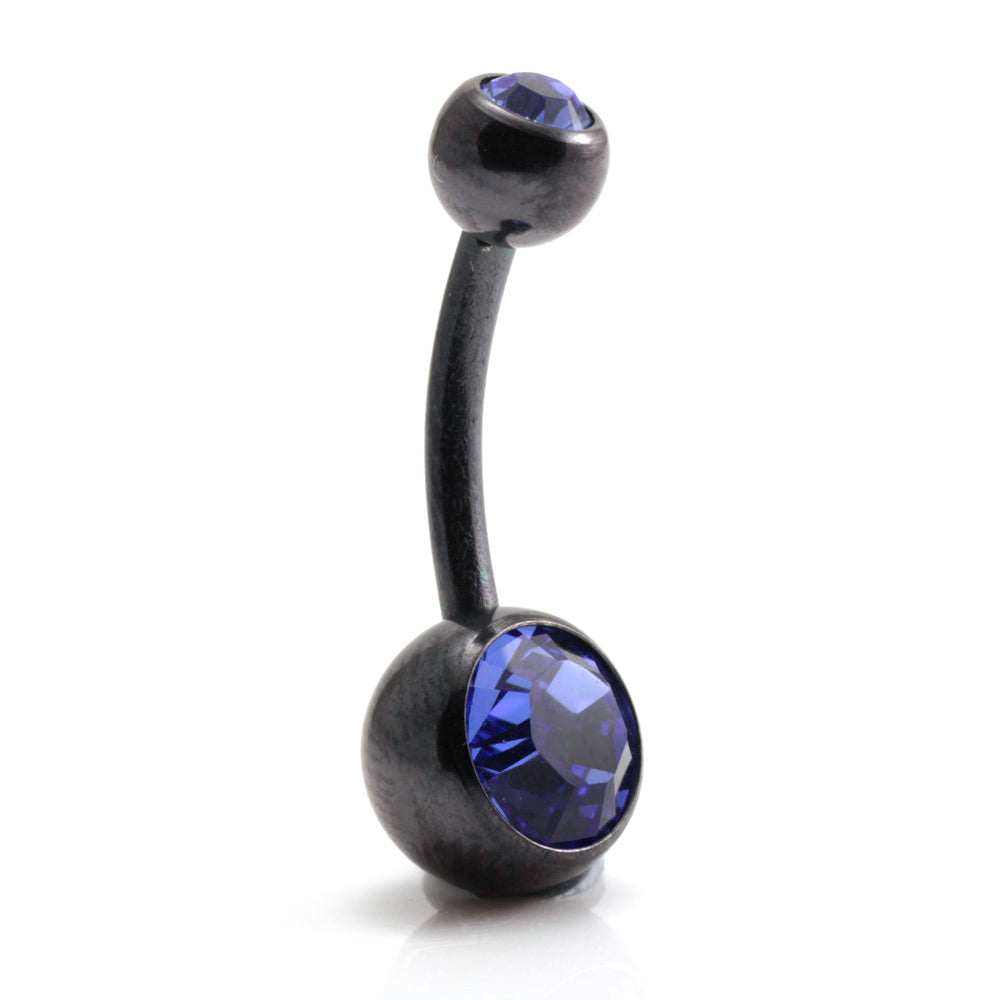 PVD Black Ti Double Jewelled Navel Bar