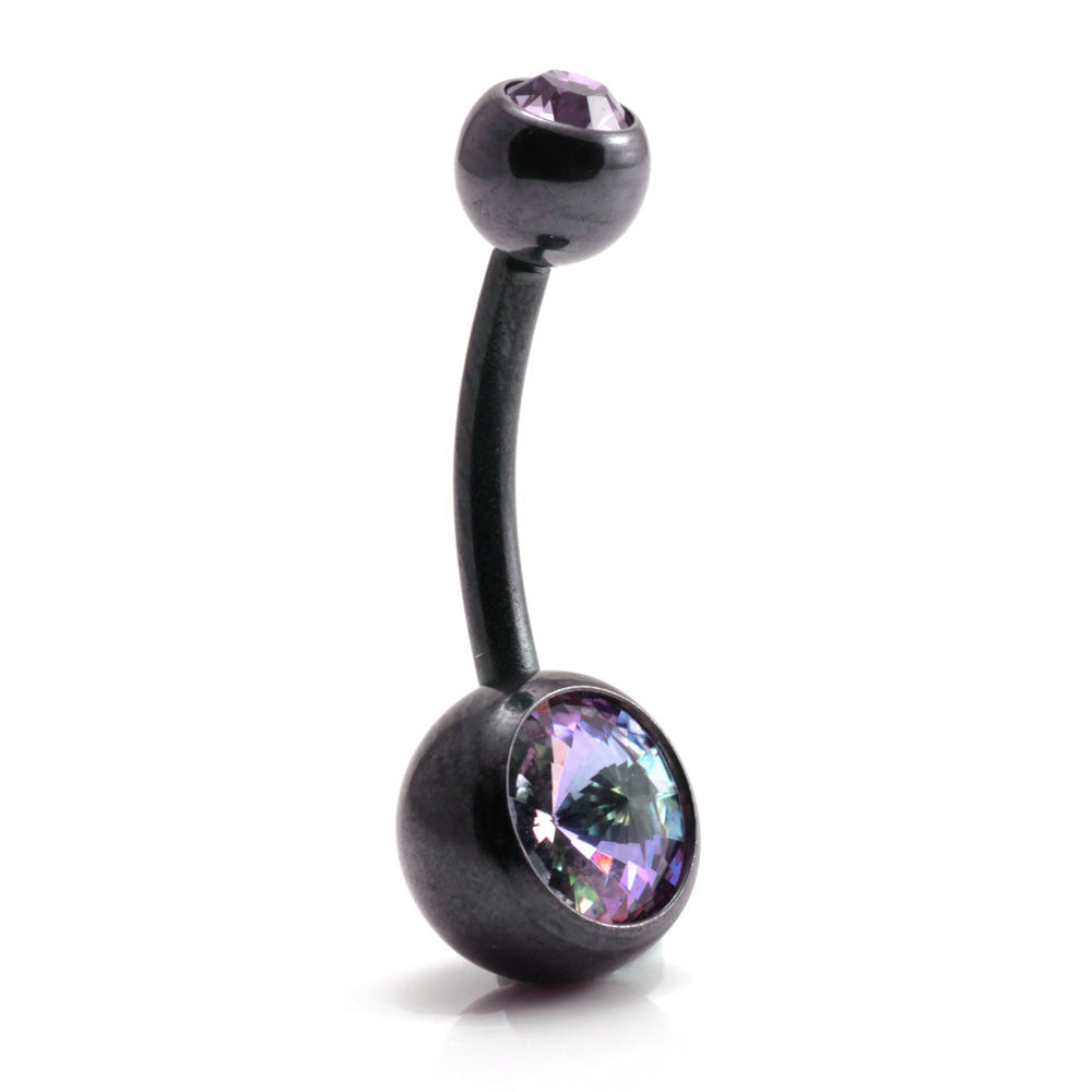 PVD Black Ti Double Jewelled Navel Bar