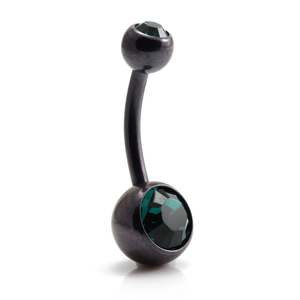PVD Black Ti Double Jewelled Navel Bar