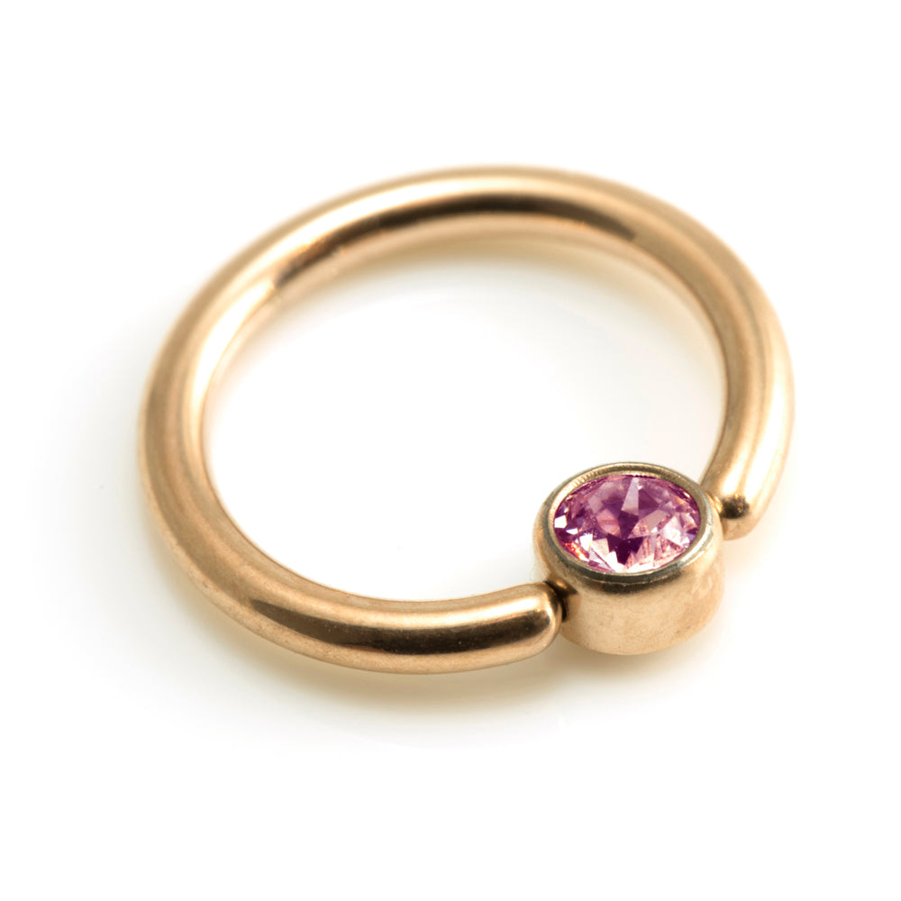 Rose Gold Steel BCR with Flat Gem Disk