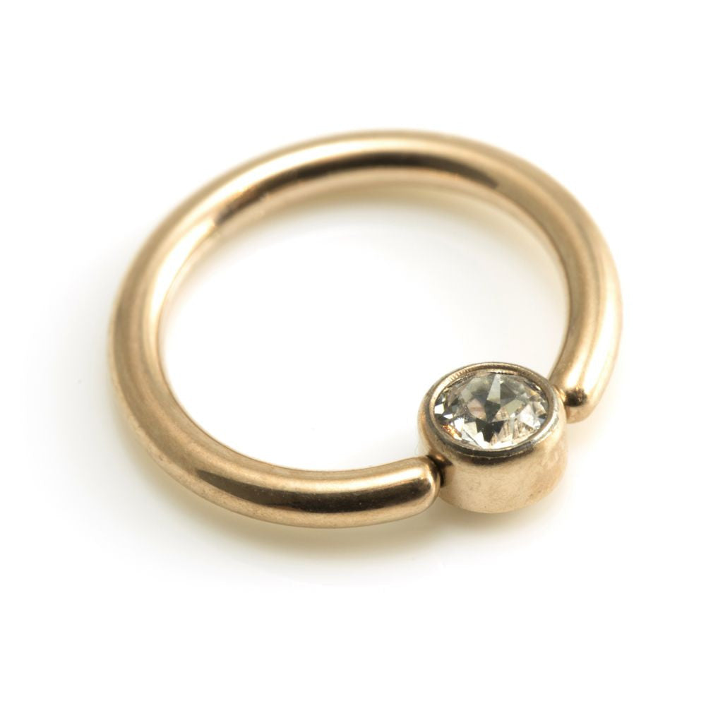 Rose Gold Steel BCR with Flat Gem Disk