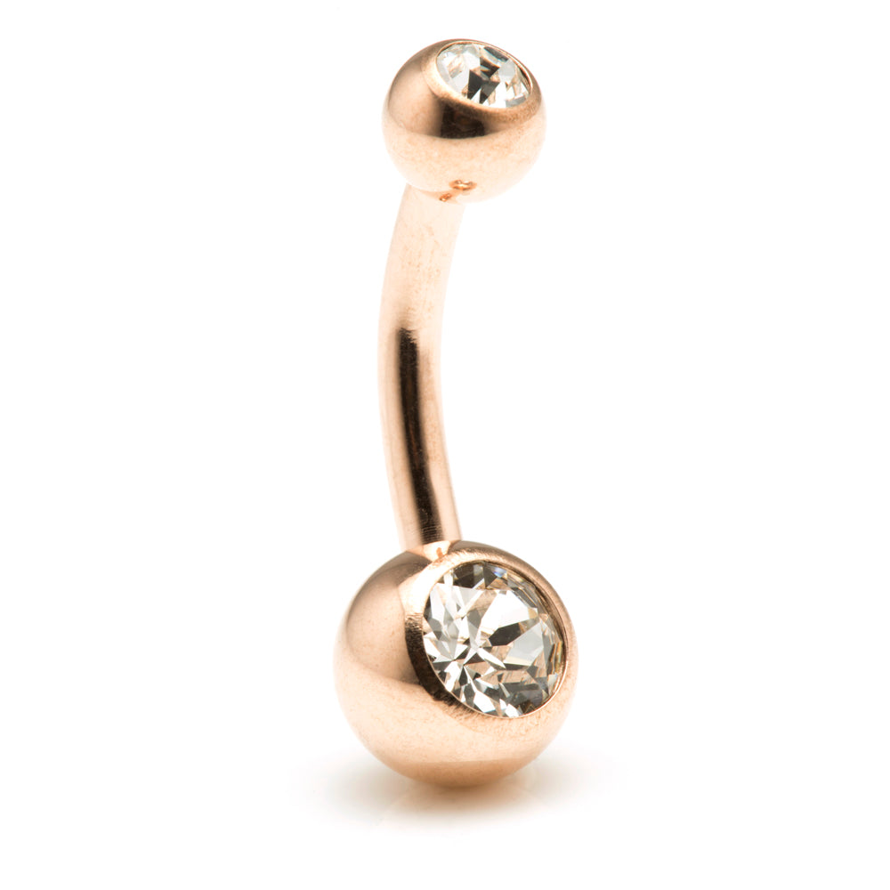 Rose Gold Steel Double Jewelled Baby Navel Bar