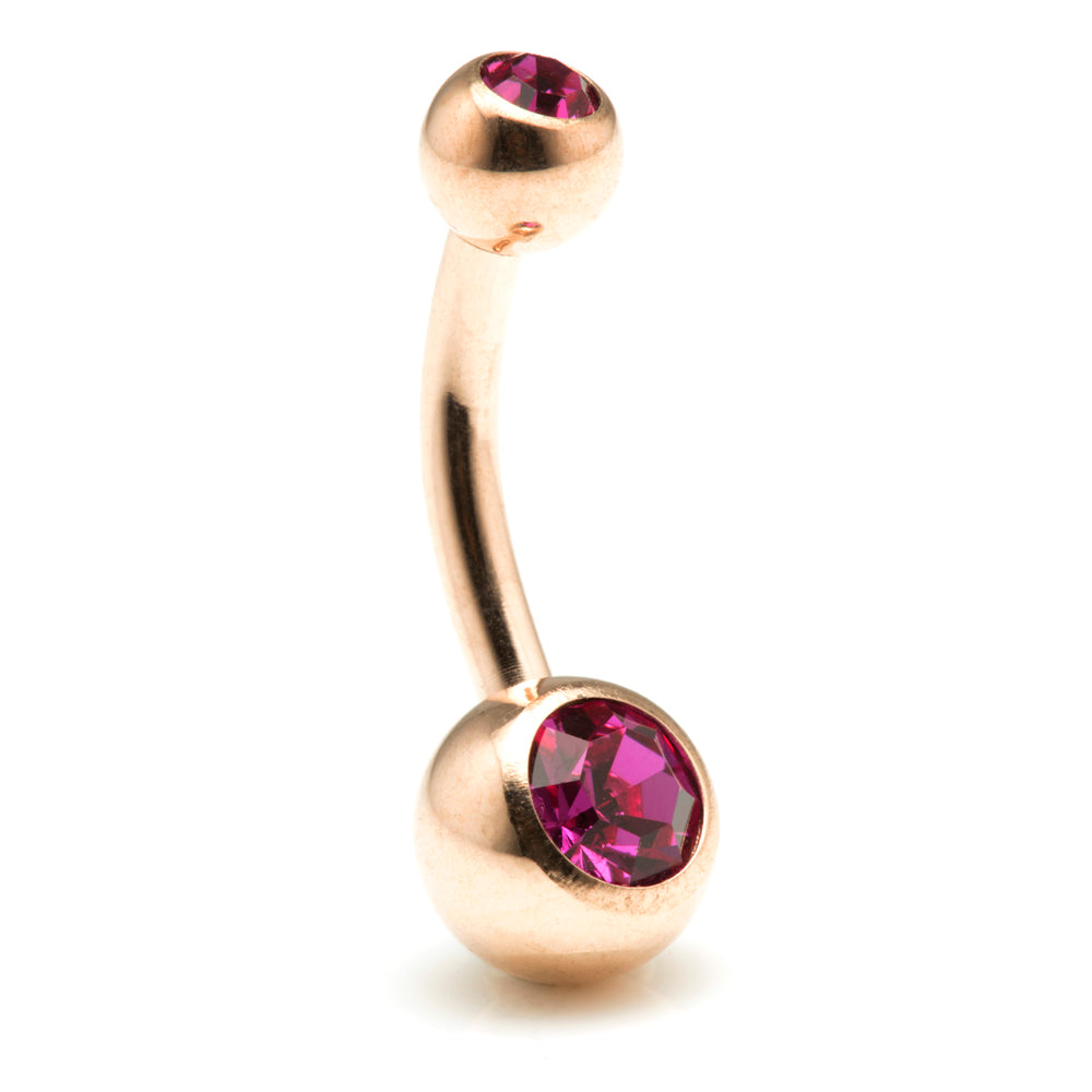 Rose Gold Steel Double Jewelled Baby Navel Bar