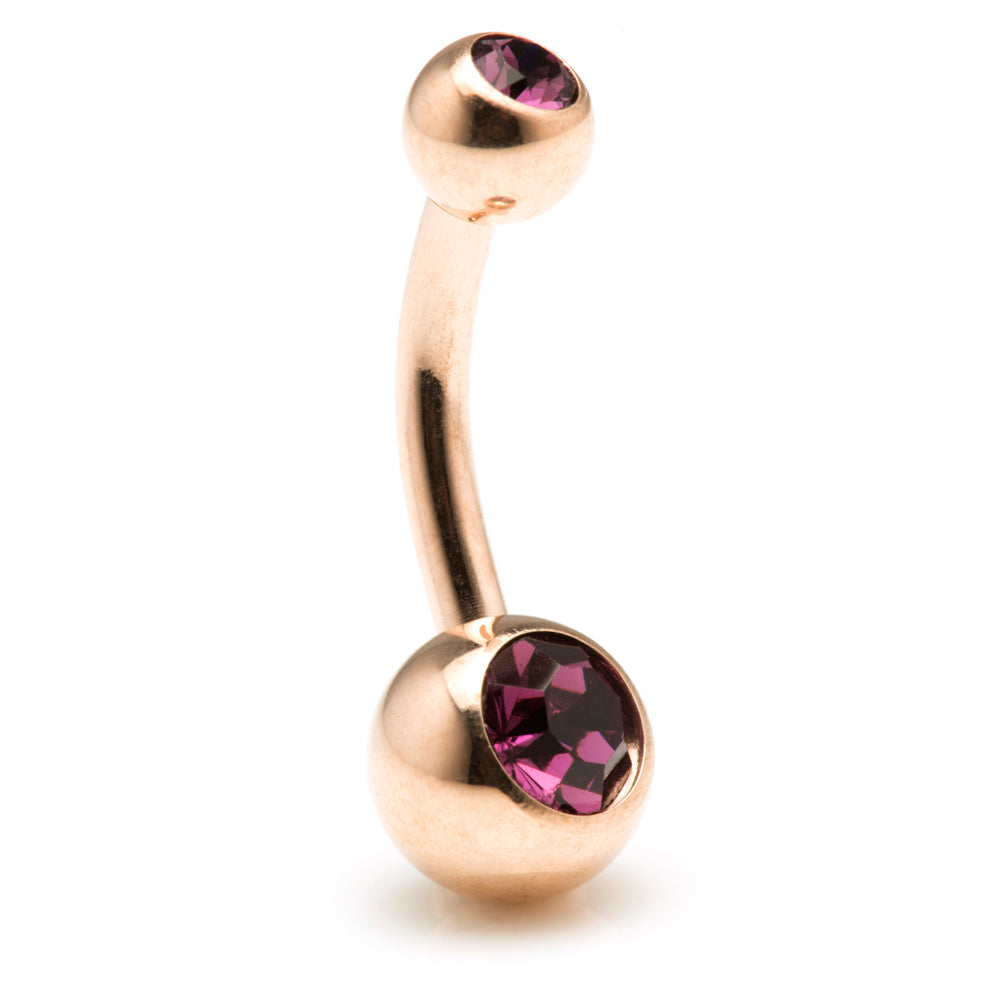 Rose Gold Steel Double Jewelled Baby Navel Bar