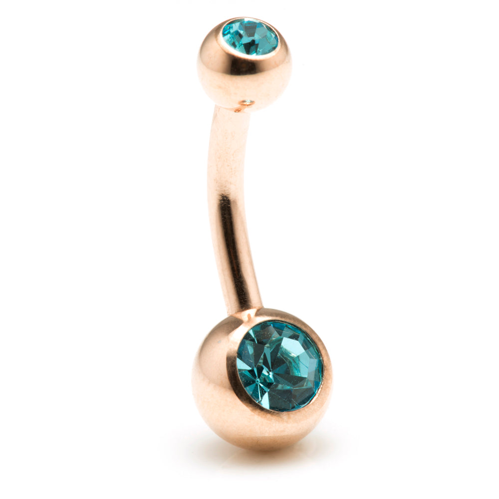 Rose Gold Steel Double Jewelled Baby Navel Bar