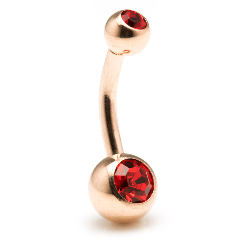 Rose Gold Steel Double Jewelled Navel Bar