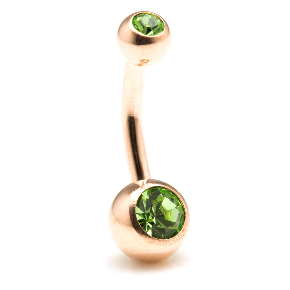 Rose Gold Steel Double Jewelled Baby Navel Bar