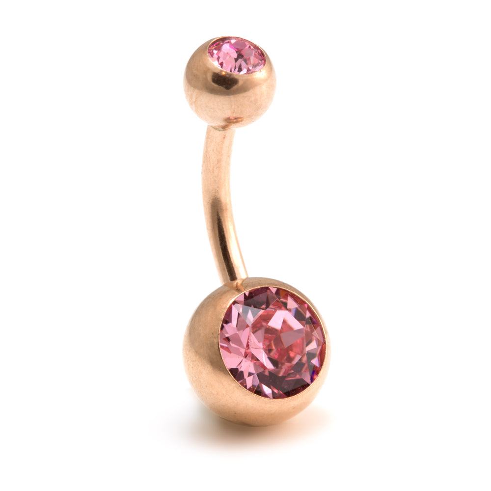 Rose Gold Steel Double Jewelled Navel Bar