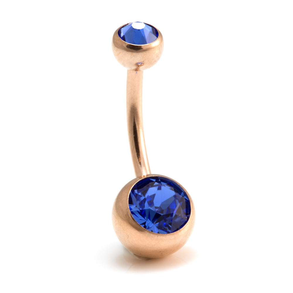 Rose Gold Steel Double Jewelled Navel Bar