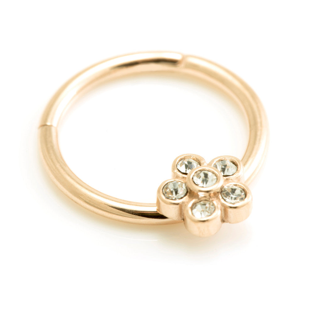 Rose Gold Steel Flower Gems Hinged Ring - RGMRING12B