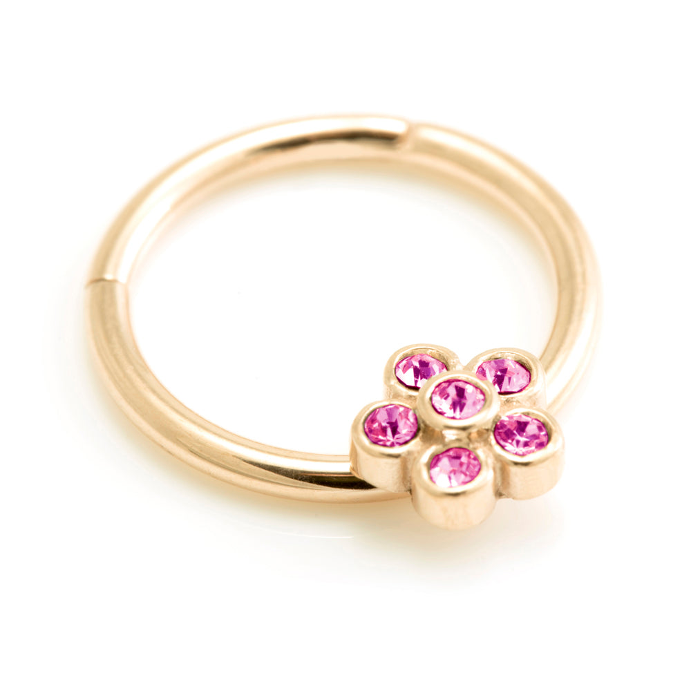 Rose Gold Steel Flower Gems Hinged Ring - RGMRING12B