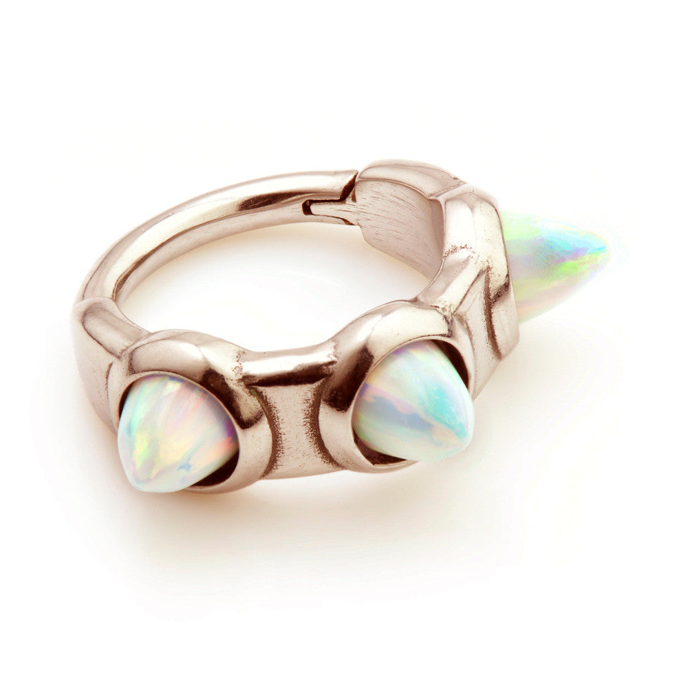 Rose Gold Steel Hinged 3 Spikes Opal Hinge Ring 1.2mm