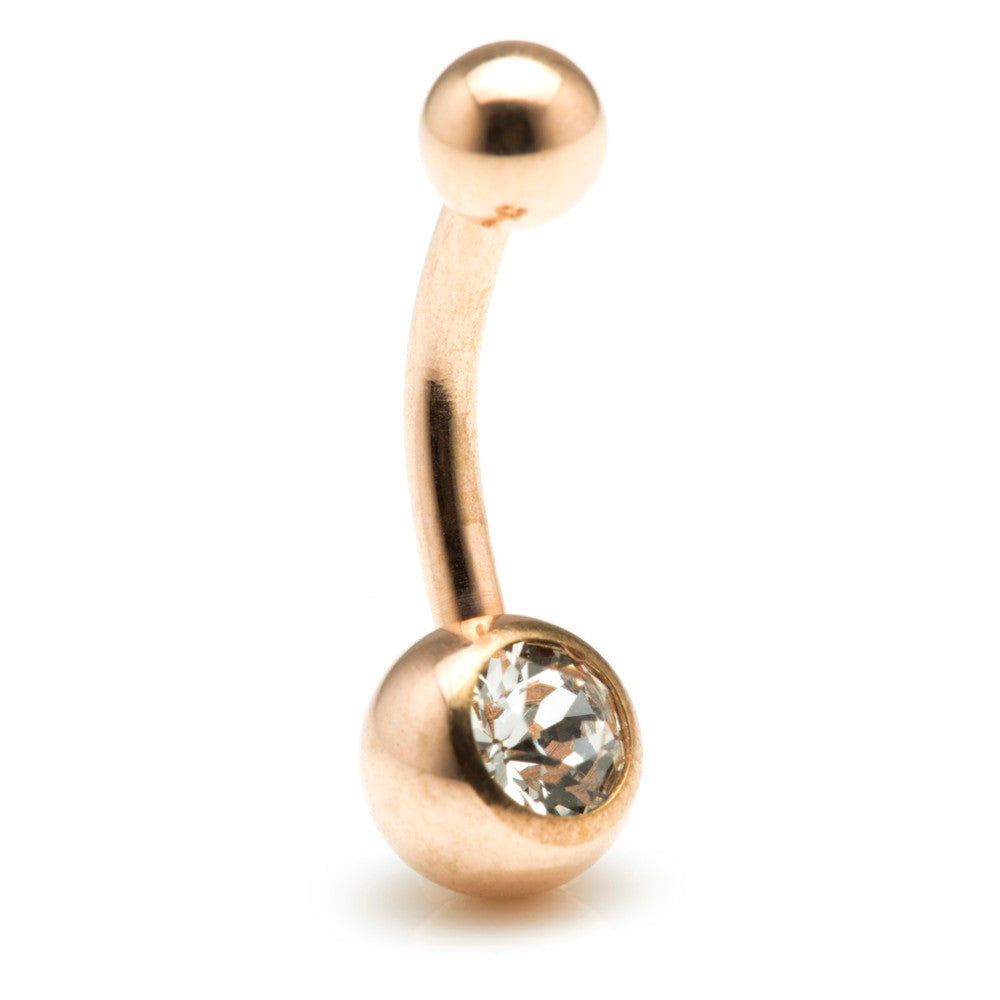 Rose Gold Steel Single Jewelled Navel Bar