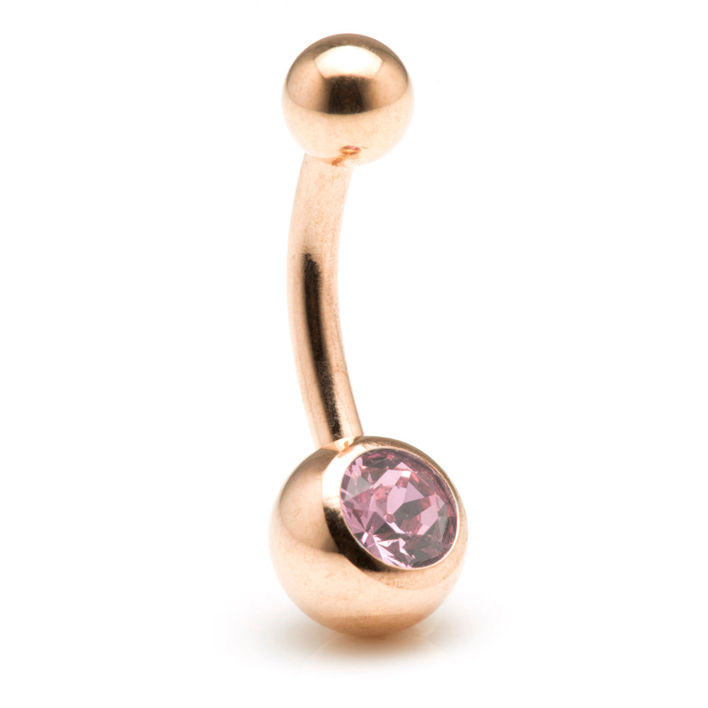 Rose Gold Steel Single Jewelled Navel Bar