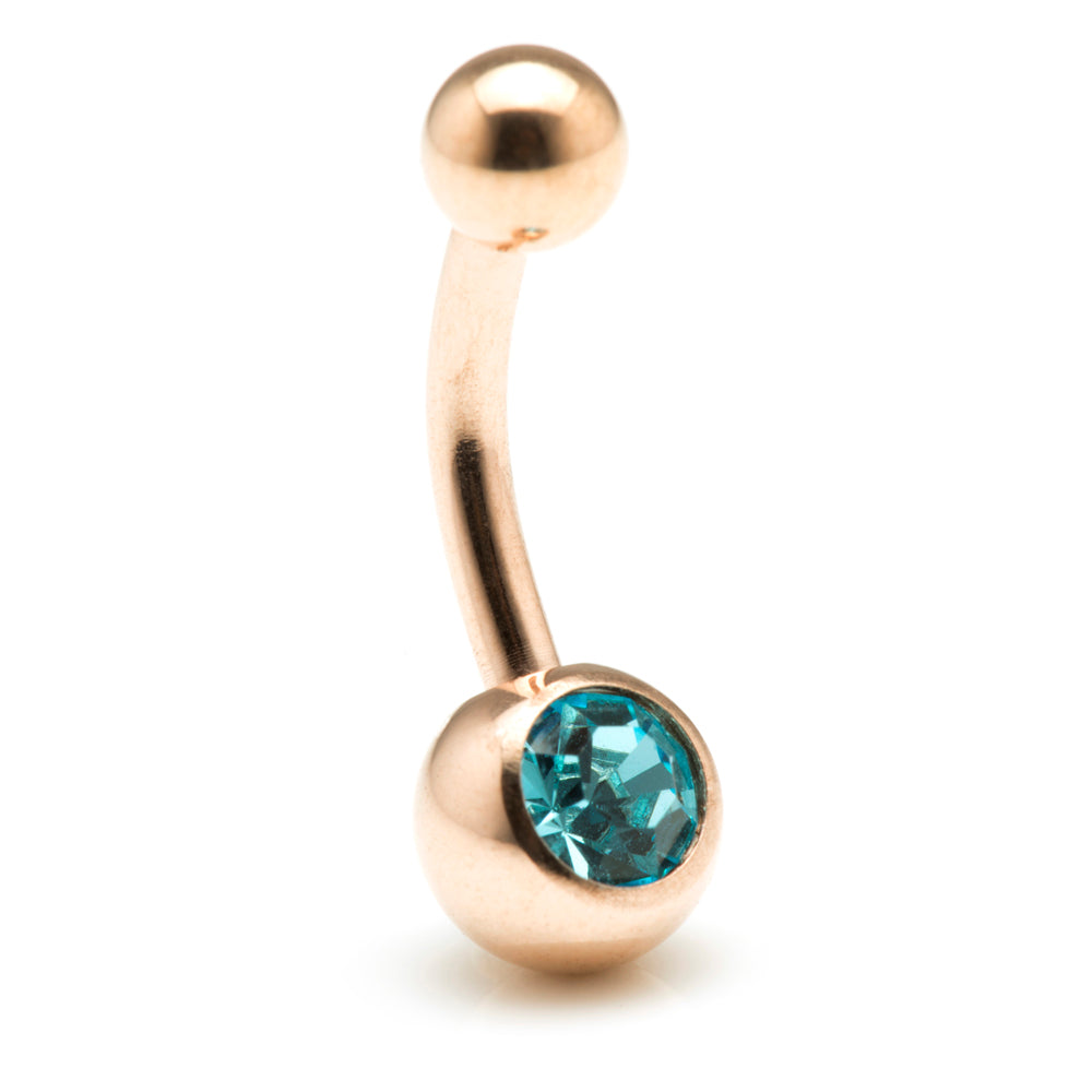 Rose Gold Steel Single Jewelled Navel Bar