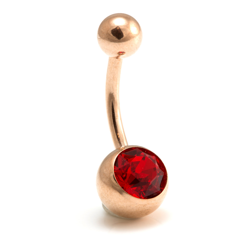 Rose Gold Steel Single Jewelled Navel Bar