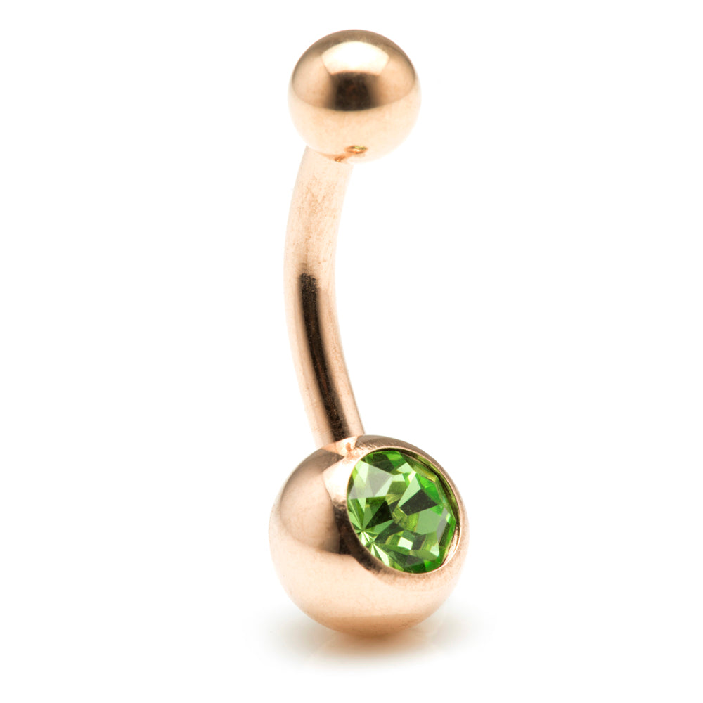 Rose Gold Steel Single Jewelled Navel Bar