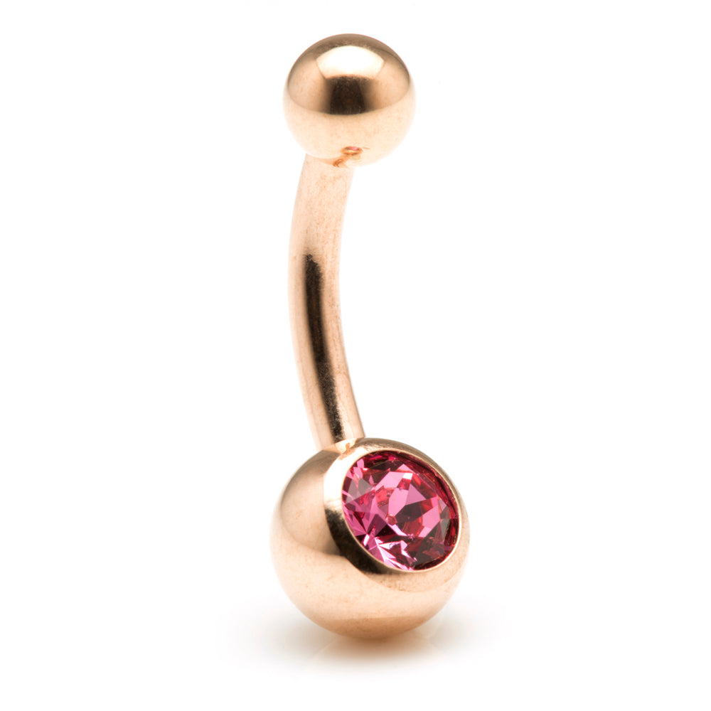 Rose Gold Steel Single Jewelled Navel Bar
