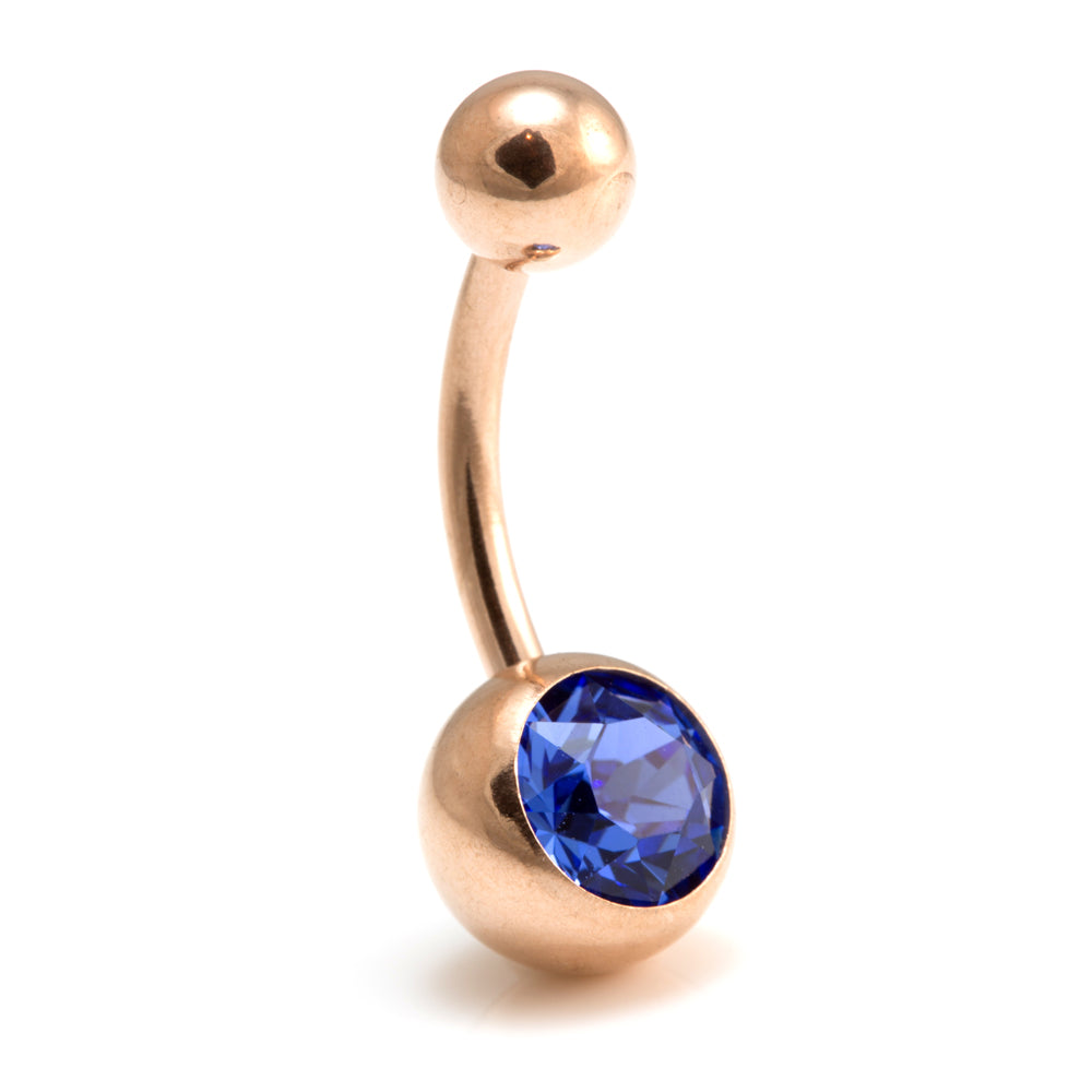 Rose Gold Steel Single Jewelled Navel Bar