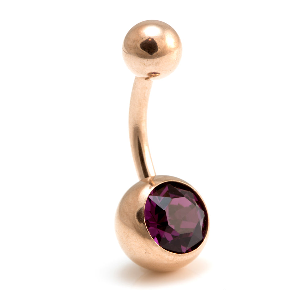 Rose Gold Steel Single Jewelled Navel Bar