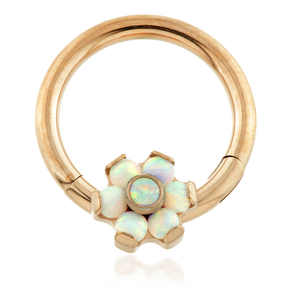 Rose Gold Ti Forward Facing Opal Flower Hinged Segment Ring