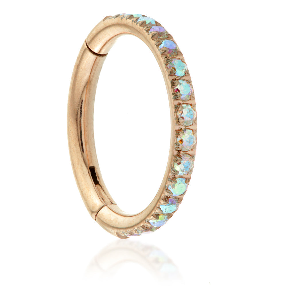 Rose Gold Ti Full Pave Gems Hinged Micro Ring - 1.2mm