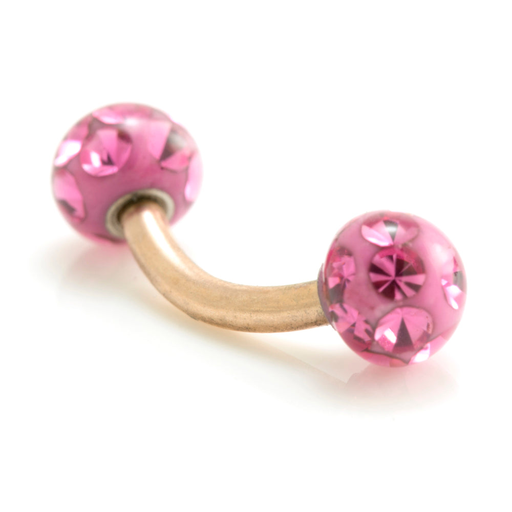 Rose Gold Ti Internal Micro Banana with Multi Gem Resin Balls 1.2mm