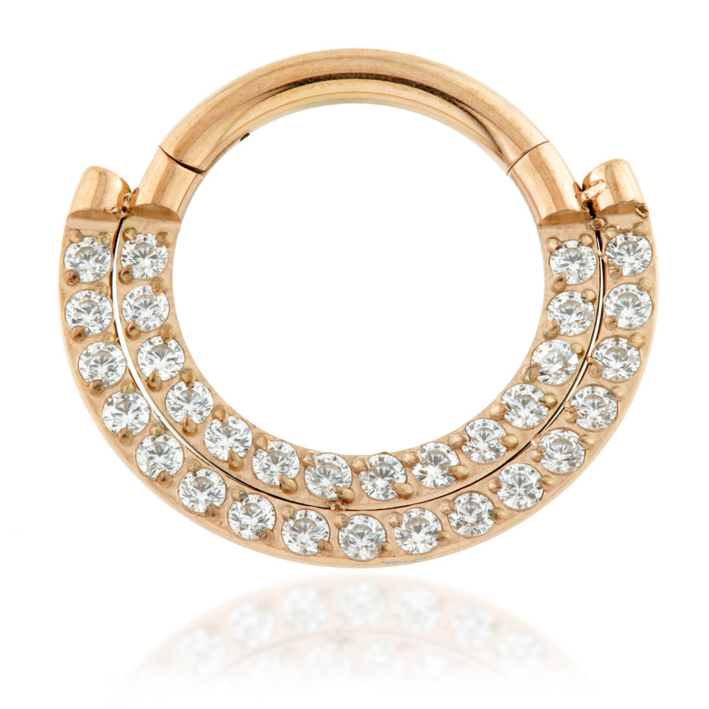 Rose Gold Titanium Front Facing Double Pave Gem Hinged Ring