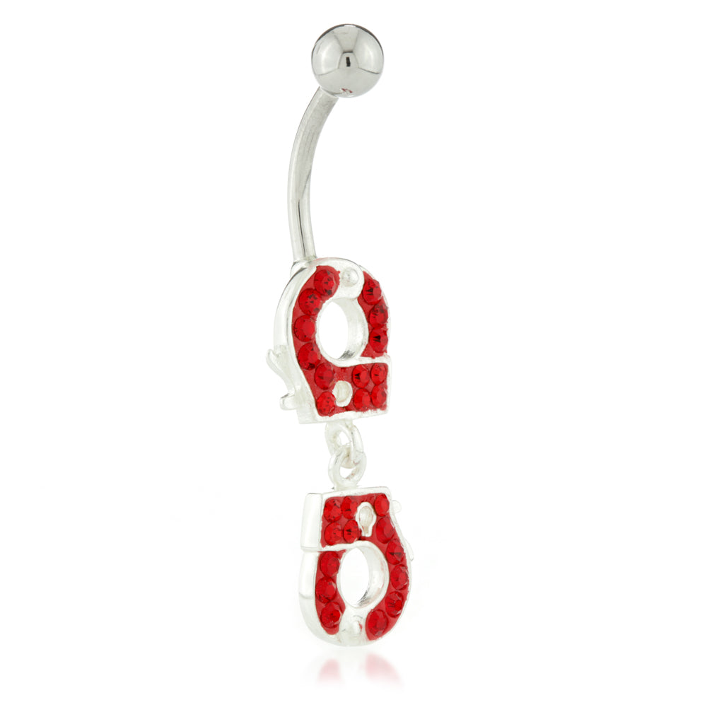 SALE - Silver External Gem Handcuffs Belly Bar