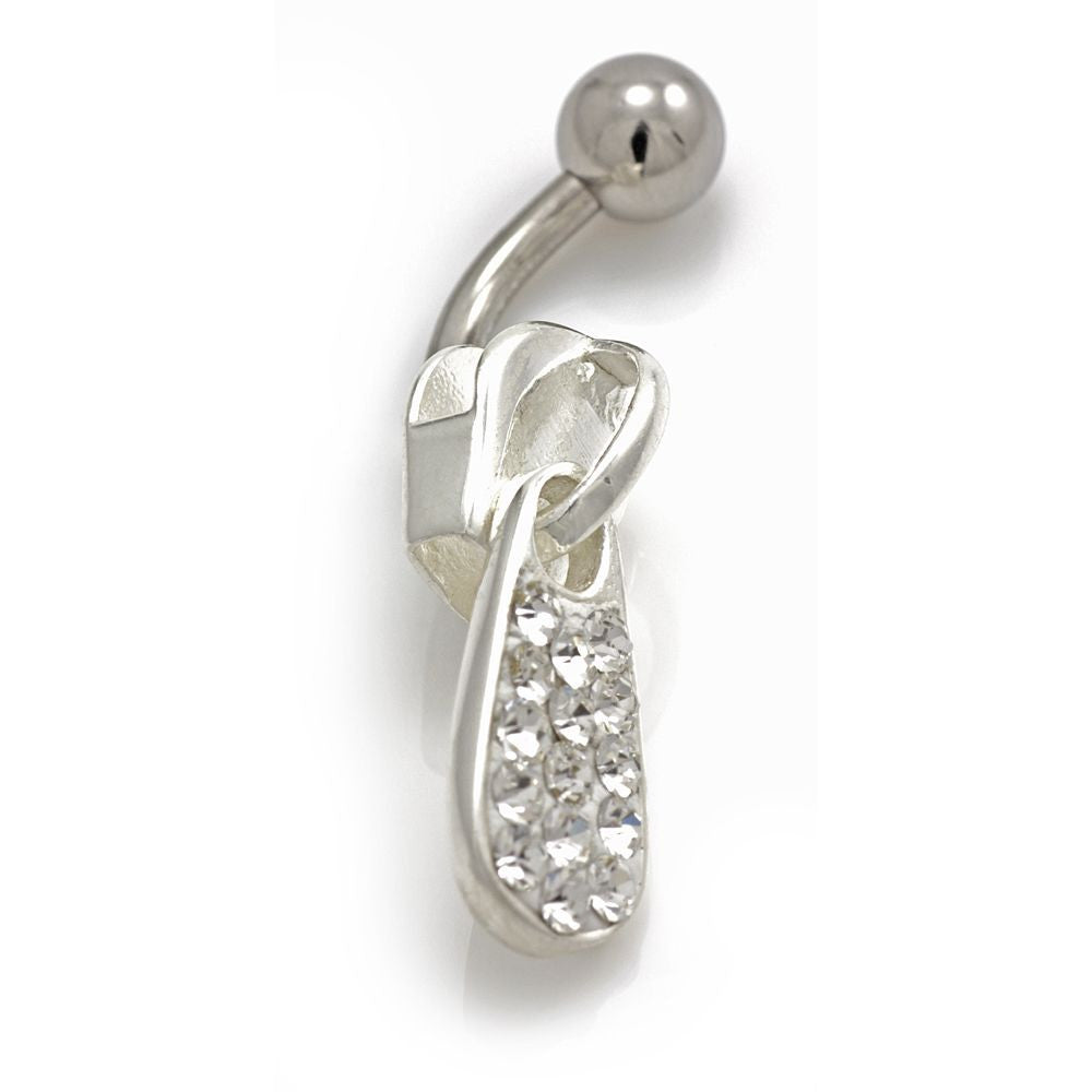 SALE - Silver External Gem Zip Belly Bar