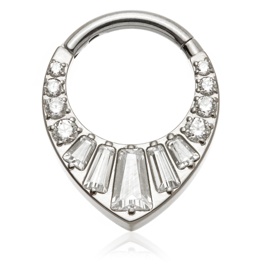 Steel Baguette & Round Gem Hinged Ring