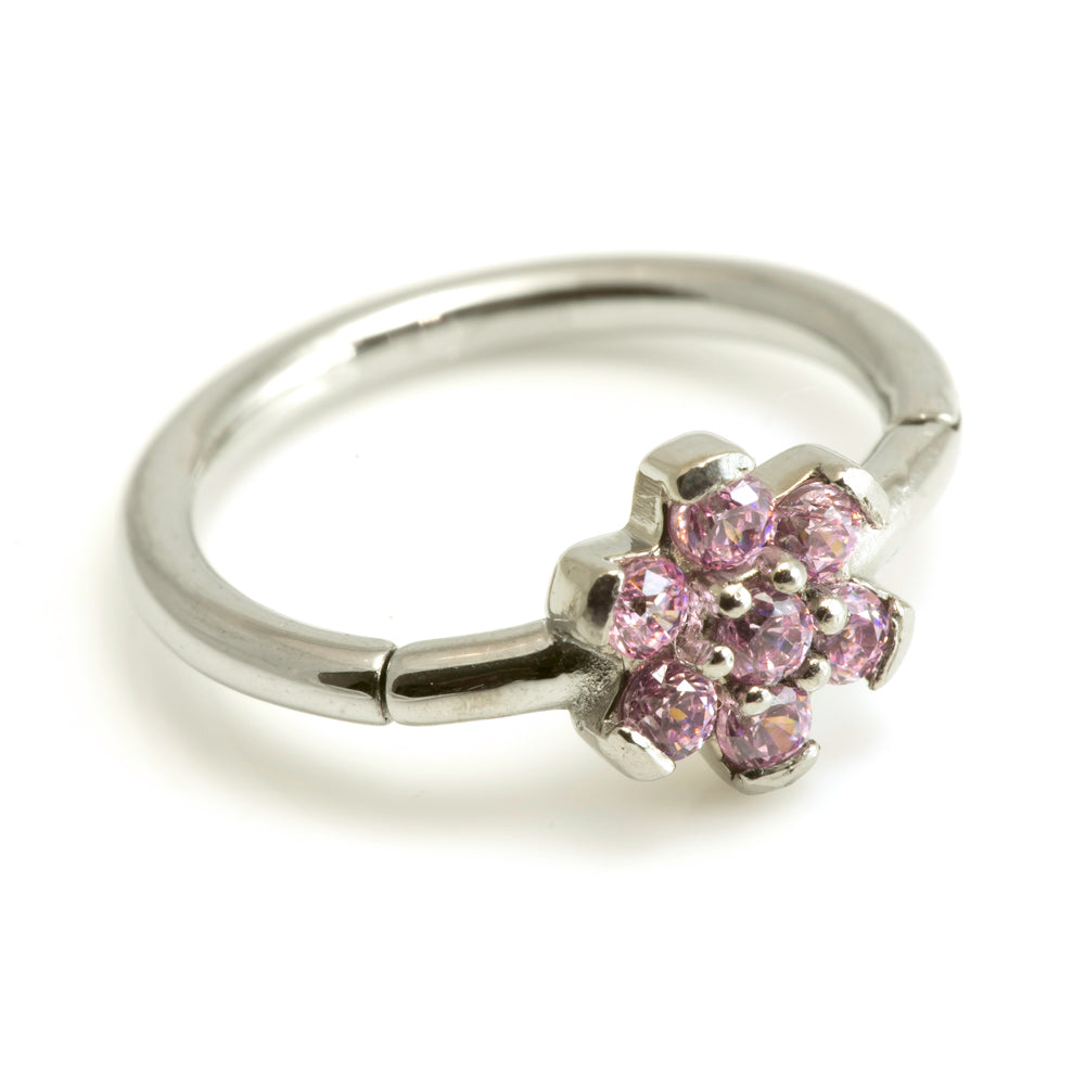 Steel Flower Gem Hinged Micro Ring