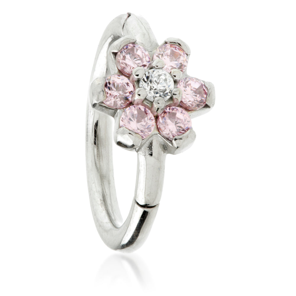 Steel Flower Gem Hinged Micro Ring with Coloured Petals