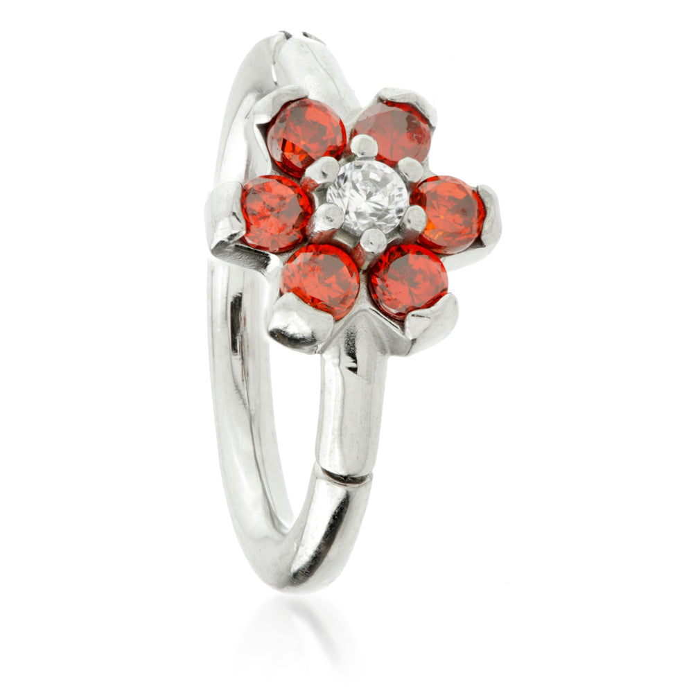 Steel Flower Gem Hinged Micro Ring with Coloured Petals