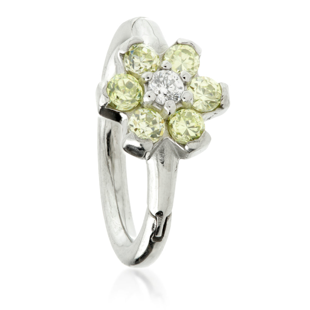 Steel Flower Gem Hinged Micro Ring with Coloured Petals