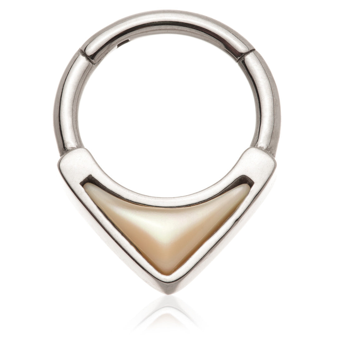 Steel Forward Facing Mother Of Pearl Arrowhead Hinged Ring