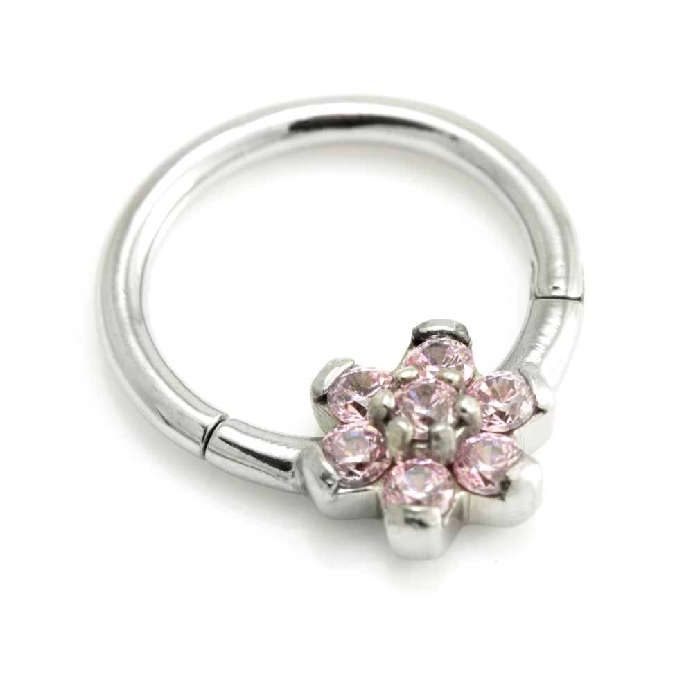 Steel Forward Flower Gem Hinged Micro Ring