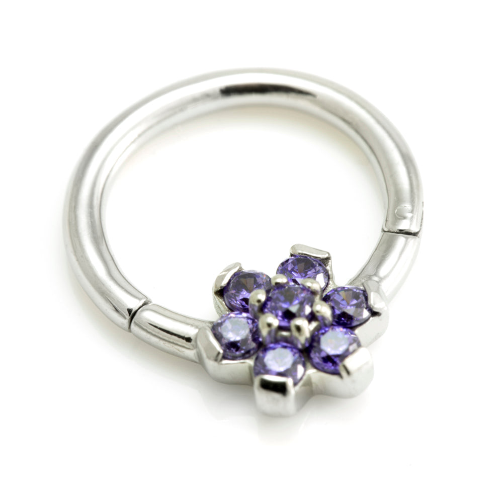 Steel Forward Flower Gem Hinged Micro Ring