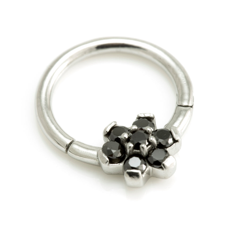 Steel Forward Flower Gem Hinged Micro Ring