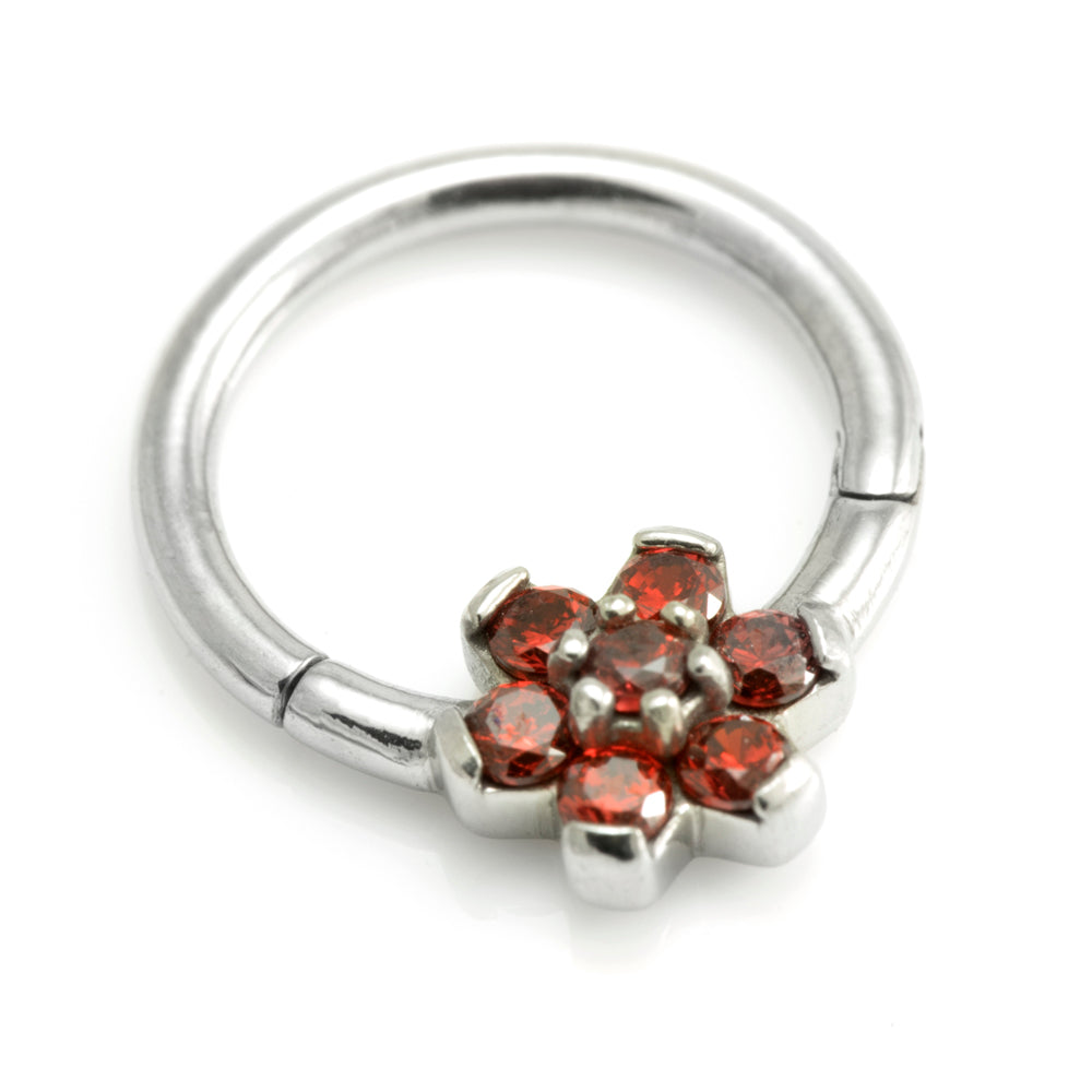 Steel Forward Flower Gem Hinged Micro Ring