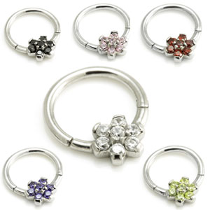Steel Forward Flower Gem Hinged Micro Ring