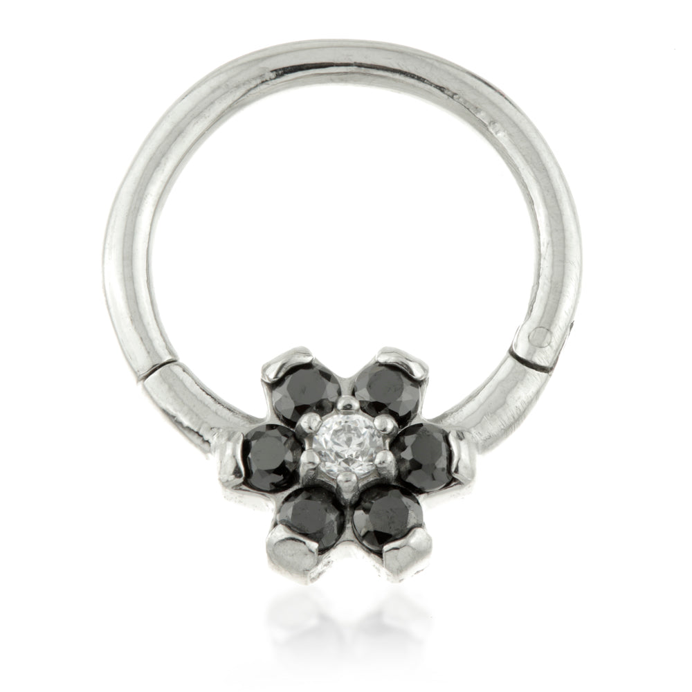 Steel Forward Flower Gem Hinged Ring Coloured Petals