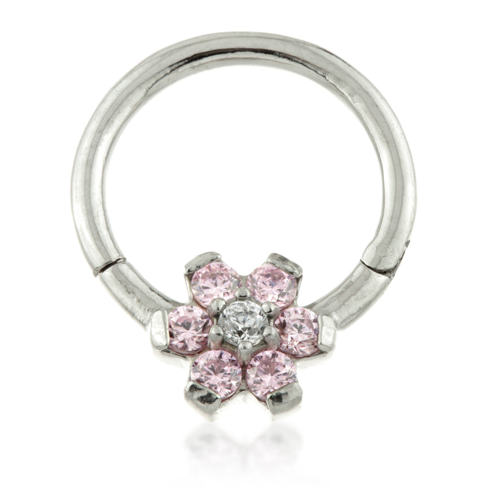 Steel Forward Flower Gem Hinged Ring Coloured Petals