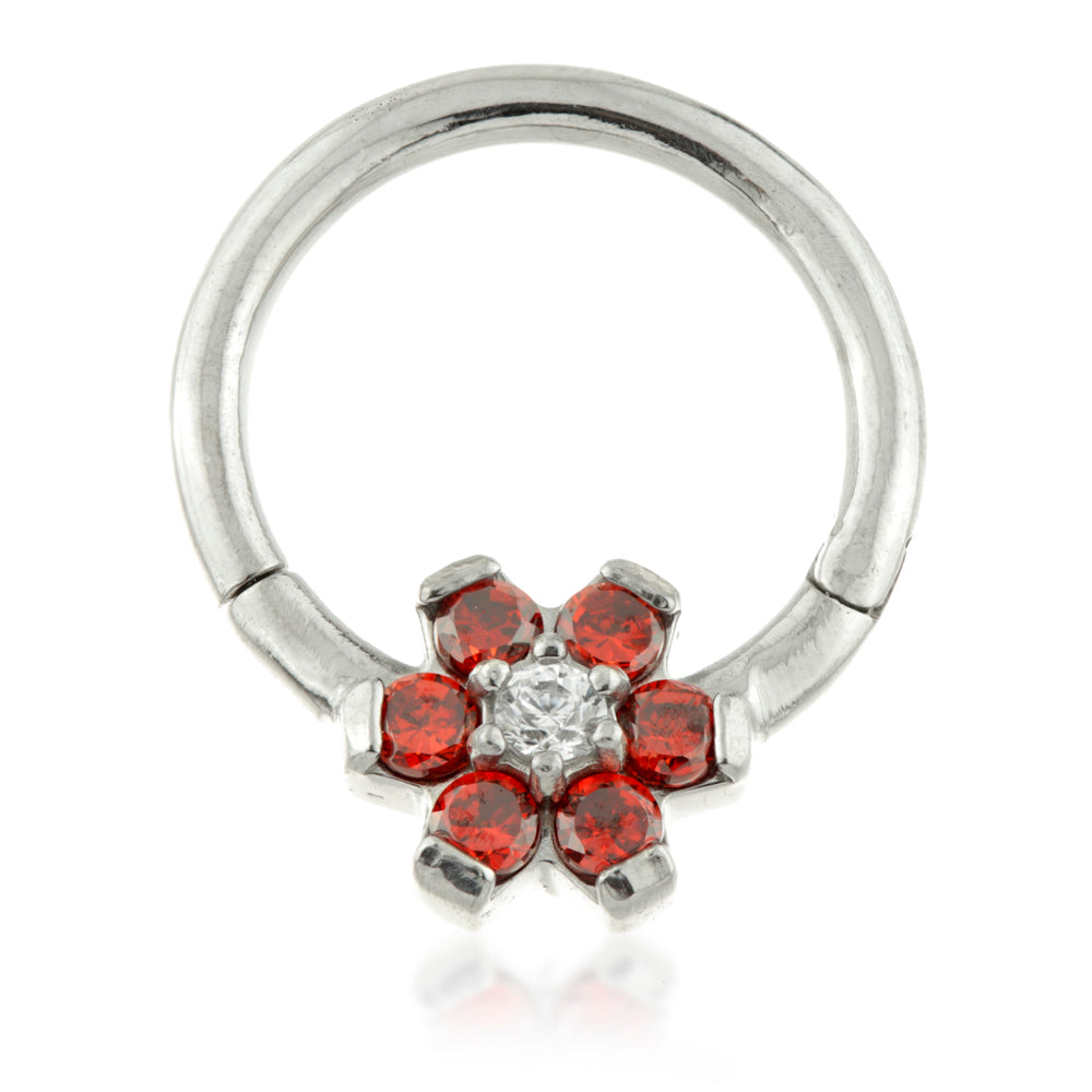 Steel Forward Flower Gem Hinged Ring Coloured Petals