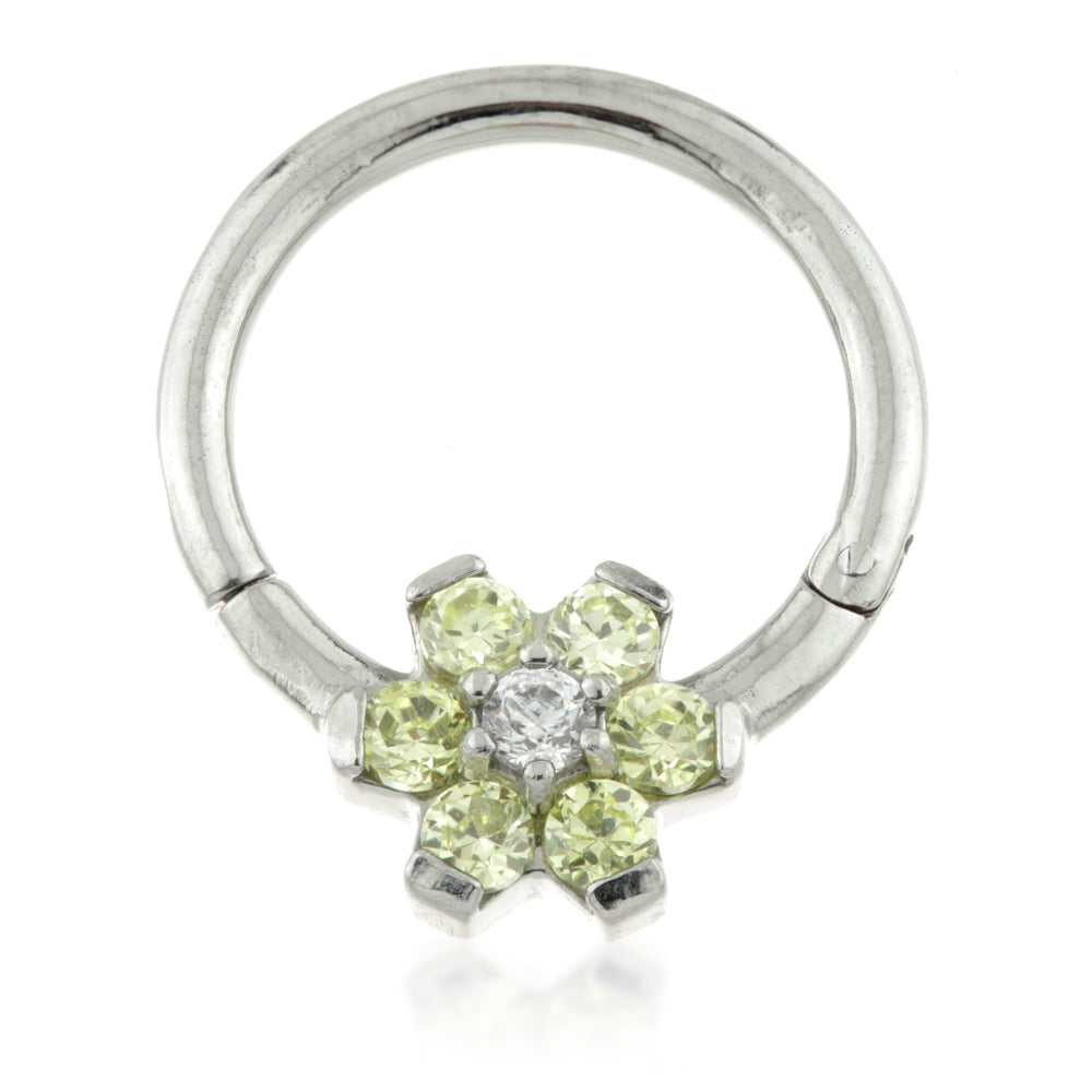 Steel Forward Flower Gem Hinged Ring Coloured Petals